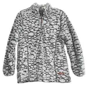 Simply Southern Pullover Womens Large Gray Bubble Fur 1/4 Zip Front Pockets